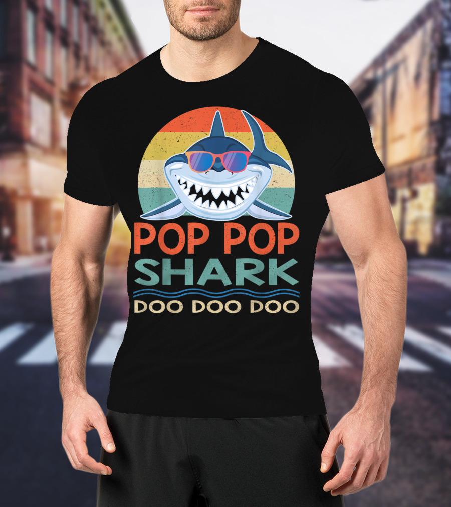 Pop Pop Shark Doo Doo Doo Vintage Retro Style Sunglasses T-Shirt