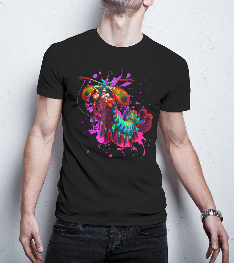 Rainbow Peacock Mantis Shrimp Pink And Purple Splash T-Shirt