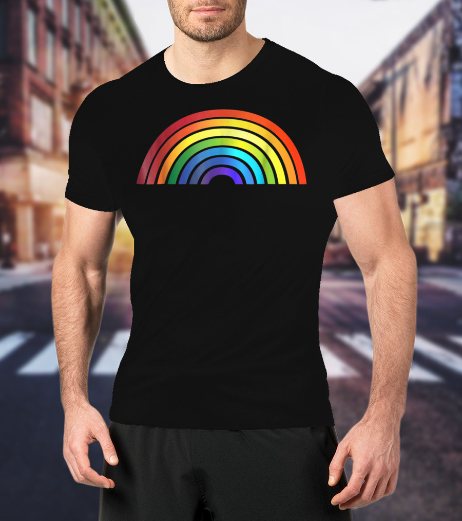 Rainbow Glossy Style Basic Simple Stripe T-Shirt