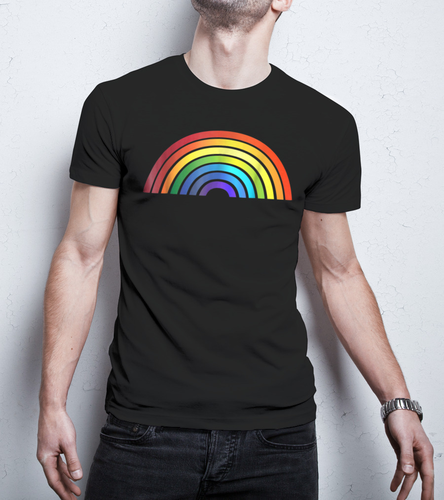 Rainbow Glossy Style Basic Simple Stripe T-Shirt