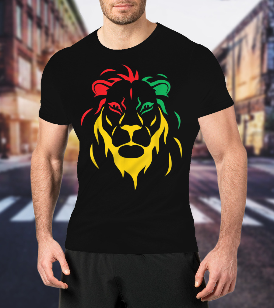 Rastafari Reggae Lion Head In Rasta Colors T-Shirt