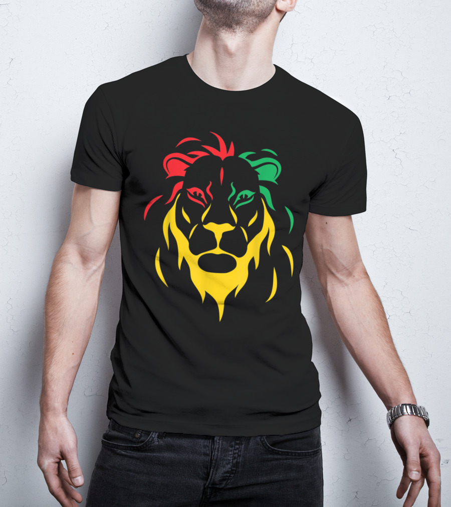 Rastafari Reggae Lion Head In Rasta Colors T-Shirt