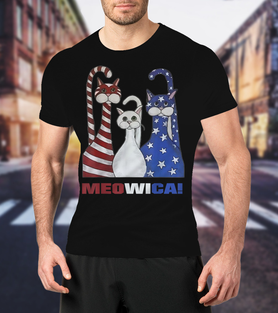 MEOWICA Red White Blue Cat American Flag Patriotic T-Shirt