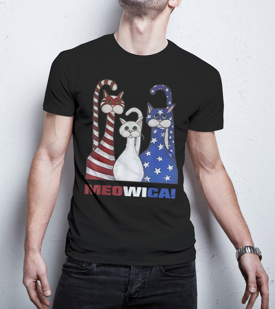 MEOWICA Red White Blue Cat American Flag Patriotic T-Shirt