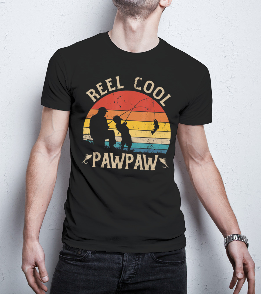 Reel Cool Pawpaw Vintage Silhouette Fishing Scene T-Shirt