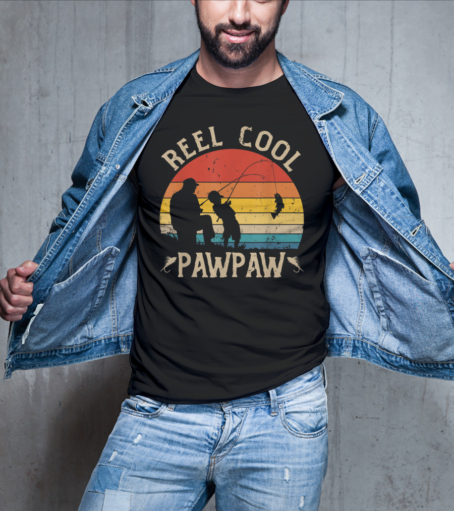 Reel Cool Pawpaw Vintage Silhouette Fishing Scene T-Shirt