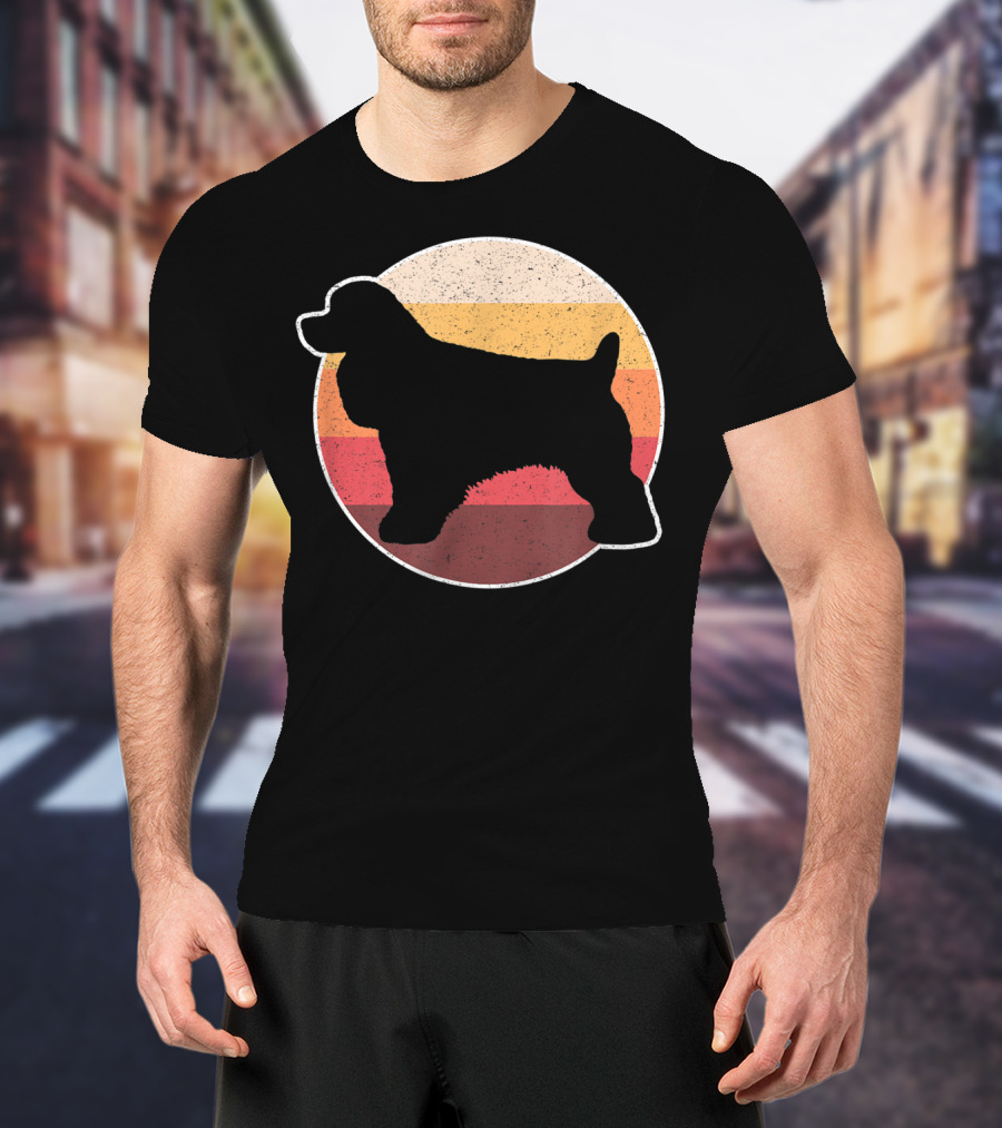 Retro Vintage Cocker Spaniel Dog Lovers Silhouette Circle Stripes T-Shirt