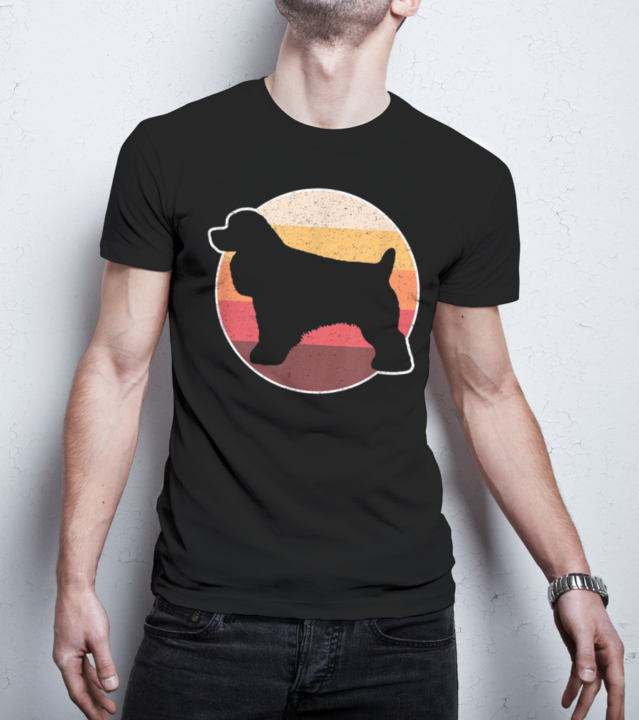 Retro Vintage Cocker Spaniel Dog Lovers Silhouette Circle Stripes T-Shirt