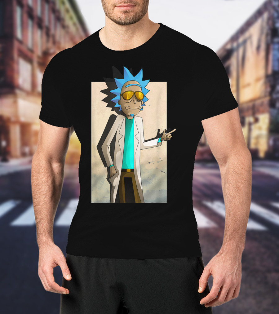 Rick And Morty Cool Rick Ricklantis Golden Sunglasses White Lab Coat T-Shirt