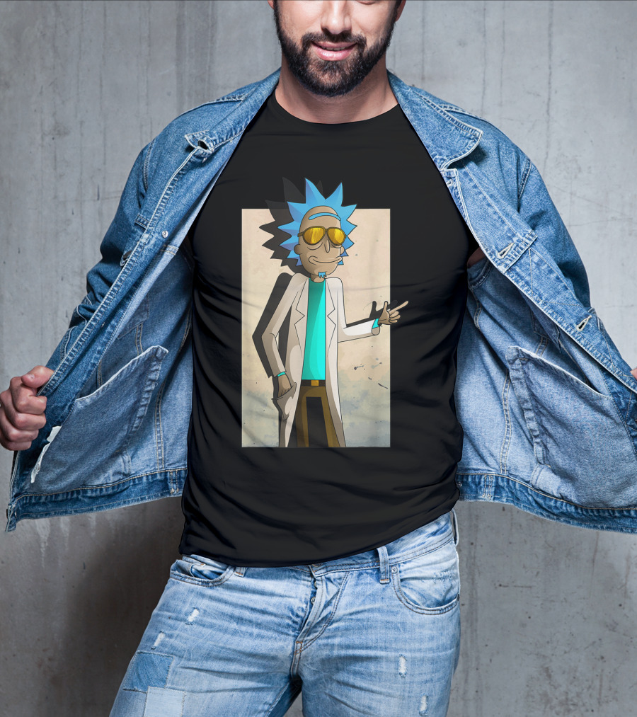 Rick And Morty Cool Rick Ricklantis Golden Sunglasses White Lab Coat T-Shirt