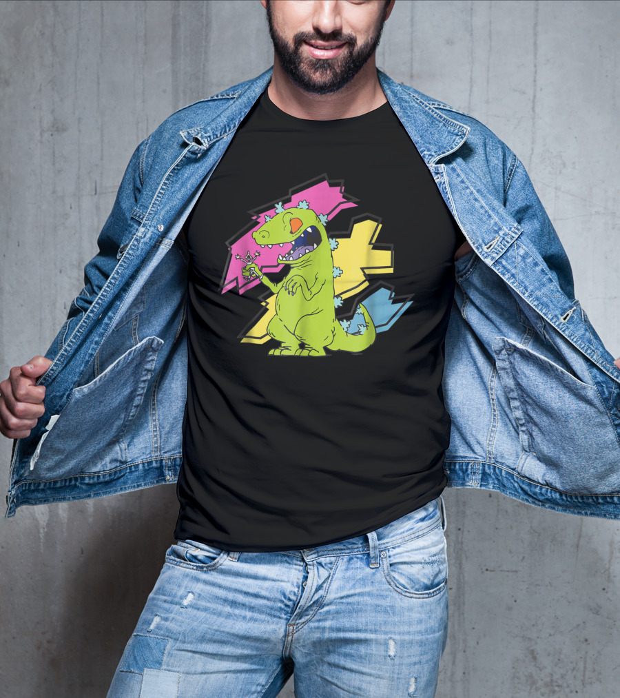 Rugrats Reptar Shreds Colorful Electric Background T-Shirt