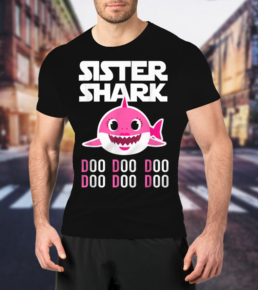 Sister Shark Doo Doo Doo Pink Cartoon T-Shirt