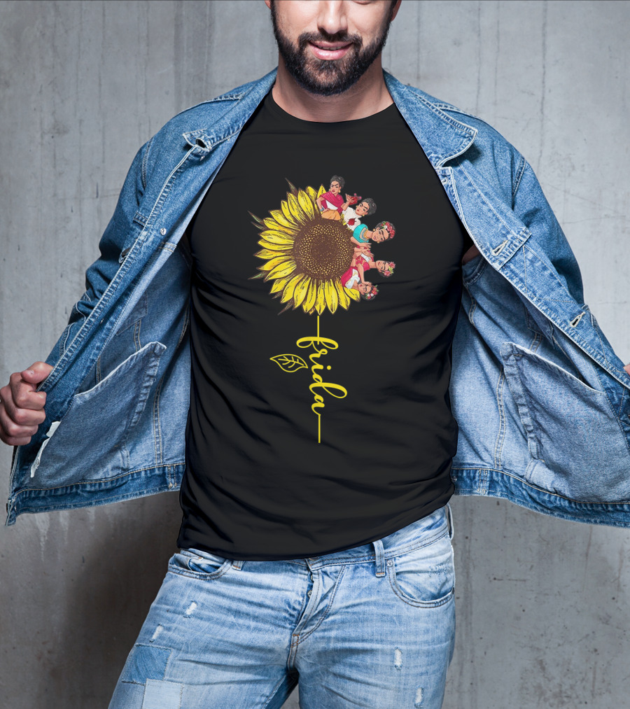 Frida Kahlo Sunflower Fusion With Colorful Floral Elements T-Shirt