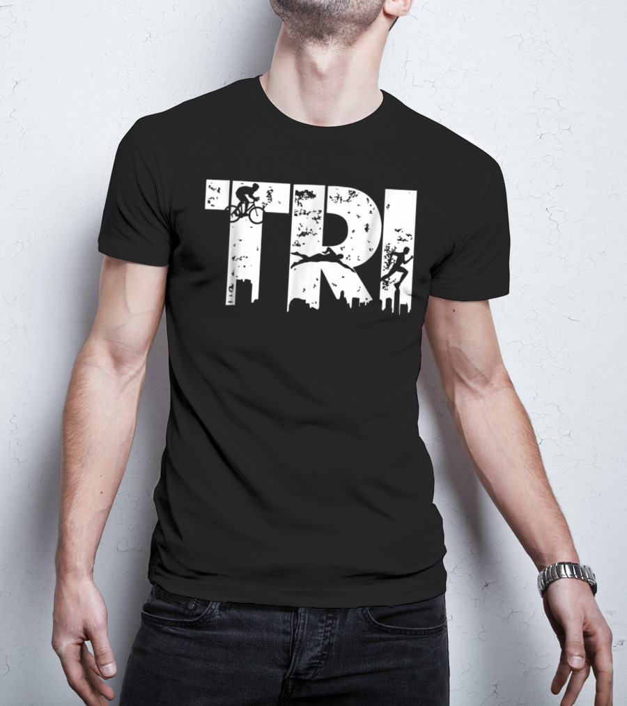 Triathlon Endurance Sports Triathlete Cycling Swimming Running Skyline T-Shirt
