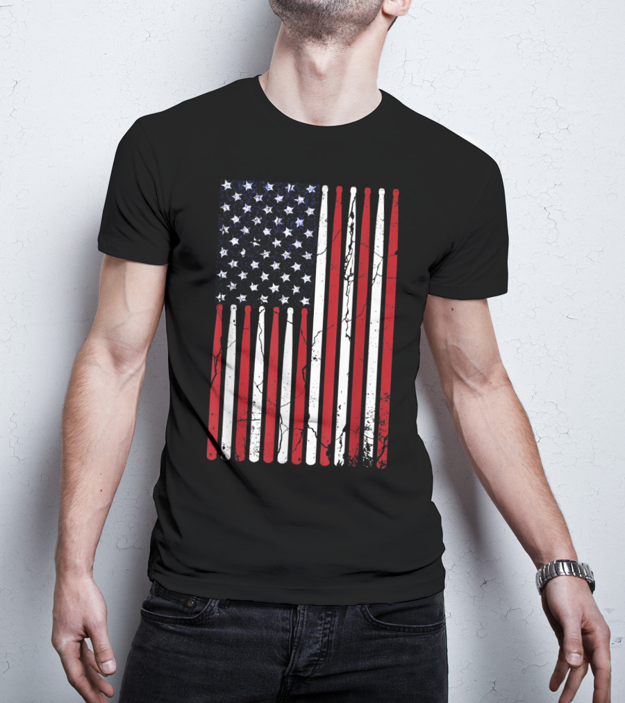 Vintage American Flag Drumsticks Drummer Player T-Shirt