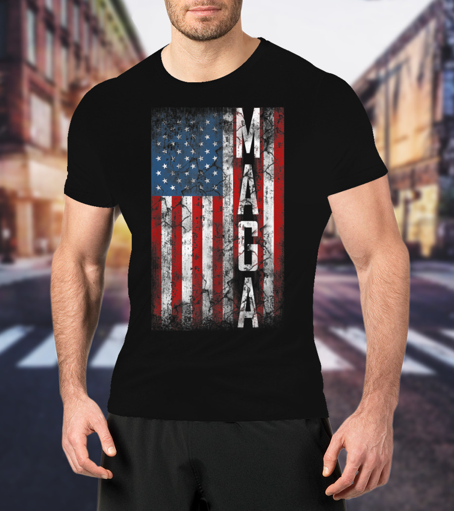 Vintage Grunge MAGA American Flag Distressed Patriotic T-Shirt