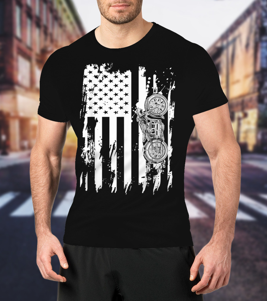 Vintage Motorcycle American Flag T-Shirt