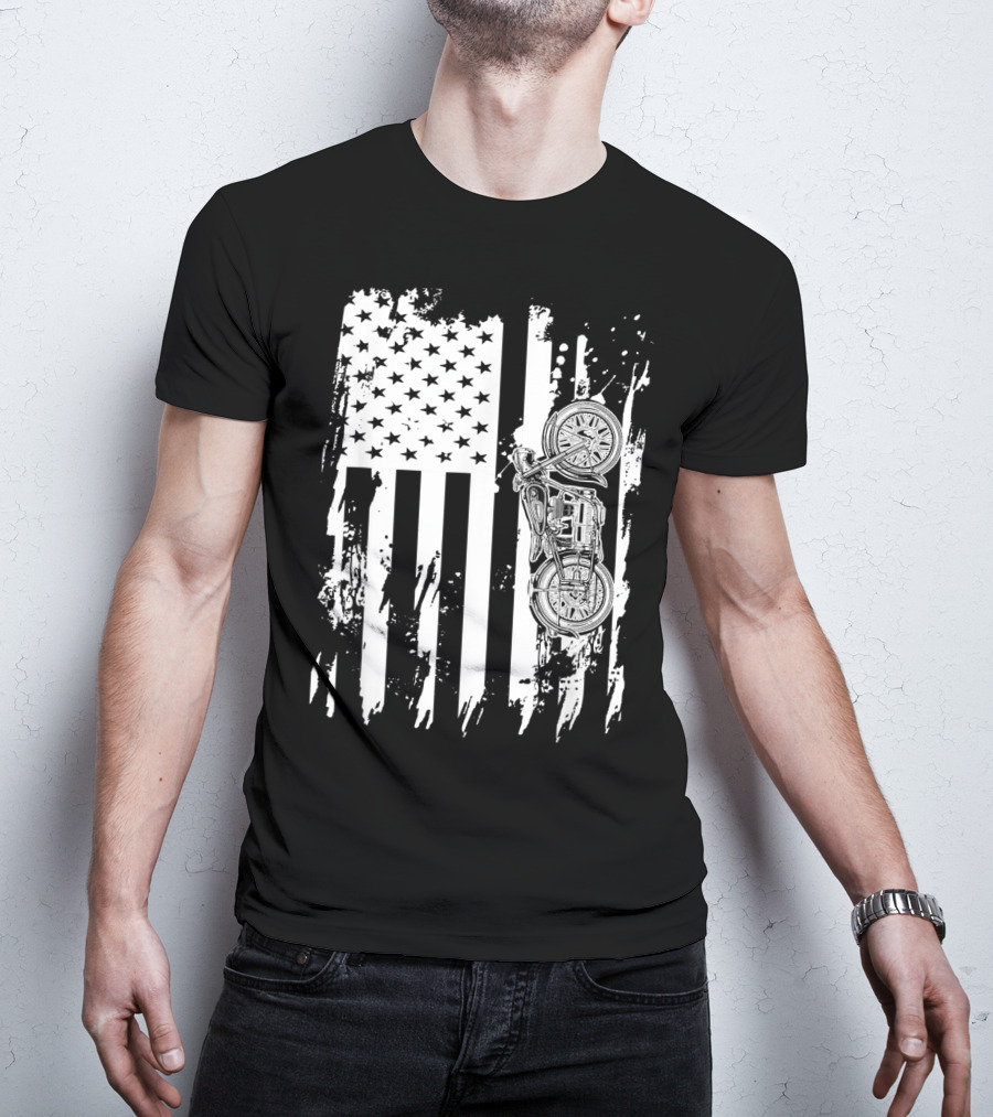 Vintage Motorcycle American Flag T-Shirt