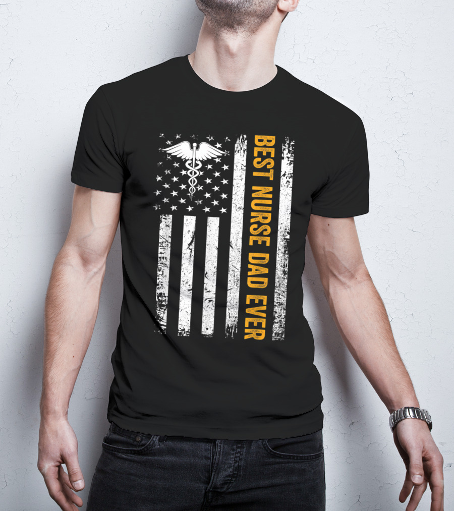 Vintage USA Best Nurse Dad Ever American Flag T-Shirt