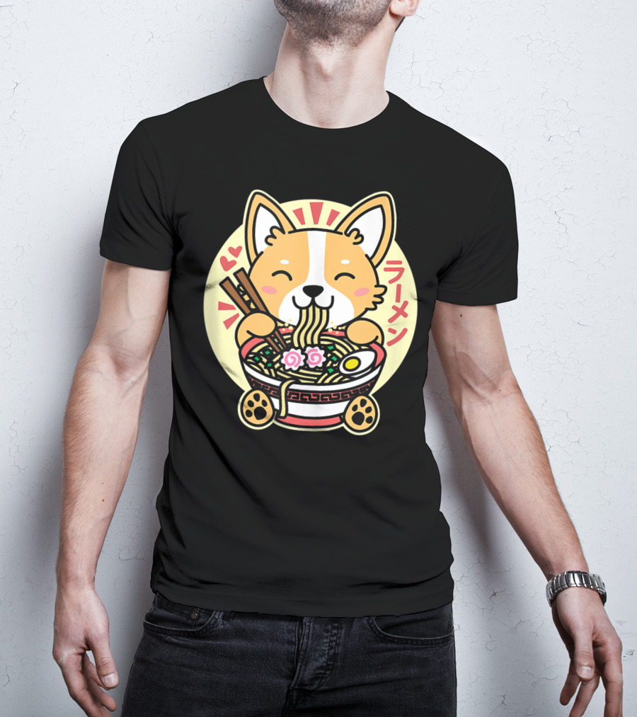 Kawaii Corgi Ramen Cute Anime Dog Japanese Noodles T-Shirt