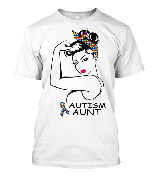 Autism Aunt Strong Awareness Rosie Bandana Puzzle T-Shirt