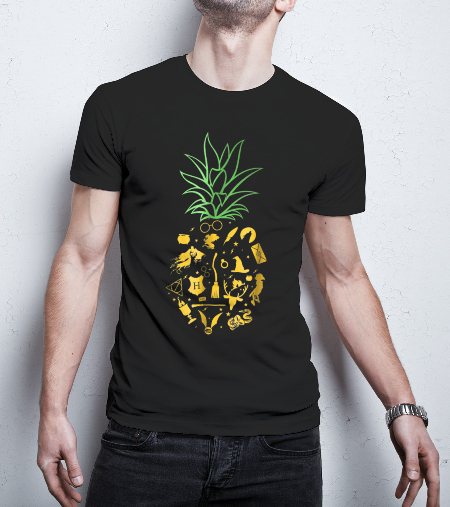 Harry Magical Pineapple Wizarding Symbols And Icons Wand Quidditch Owl Letter T-Shirt