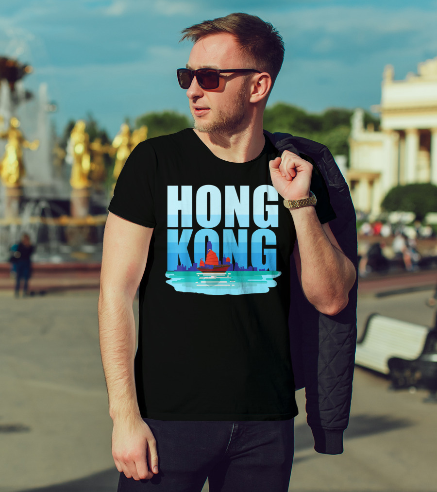 Hong Kong Skyline With Junk Boat HK Lover T-Shirt