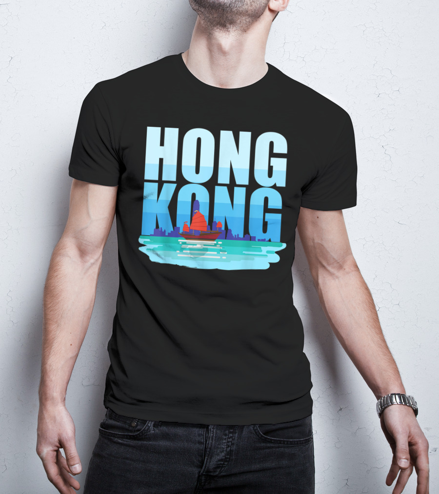 Hong Kong Skyline With Junk Boat HK Lover T-Shirt