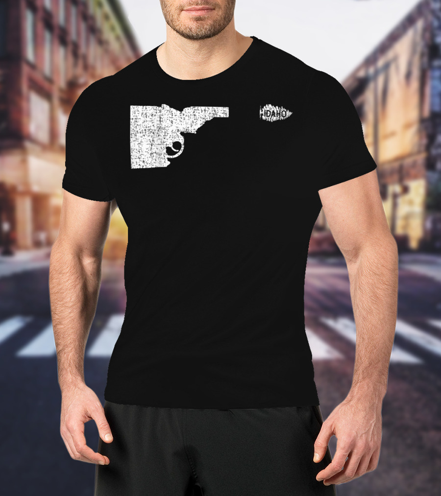Idaho Gun Silhouette With Pine Tree Texture For Nature Lovers T-Shirt