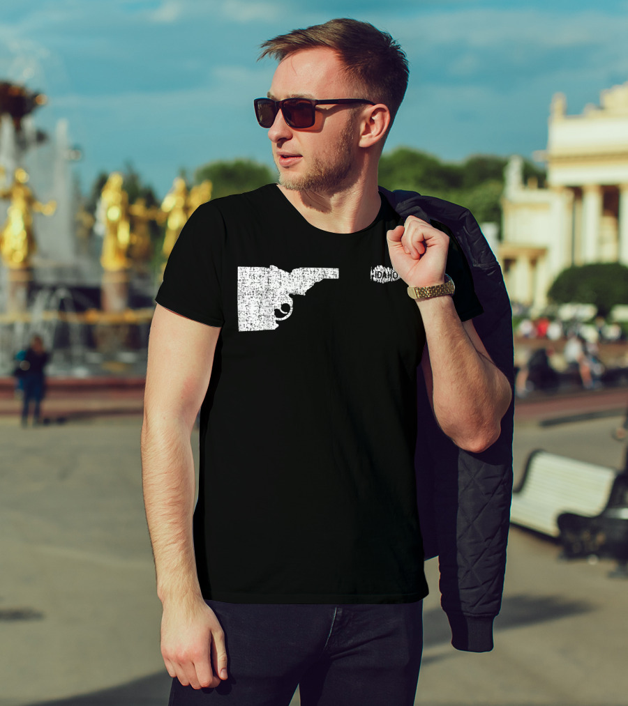 Idaho Gun Silhouette With Pine Tree Texture For Nature Lovers T-Shirt