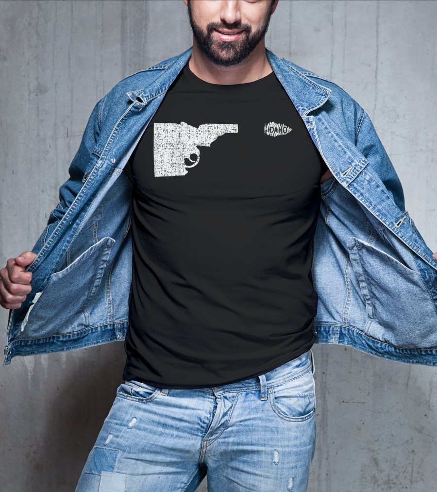 Idaho Gun Silhouette With Pine Tree Texture For Nature Lovers T-Shirt