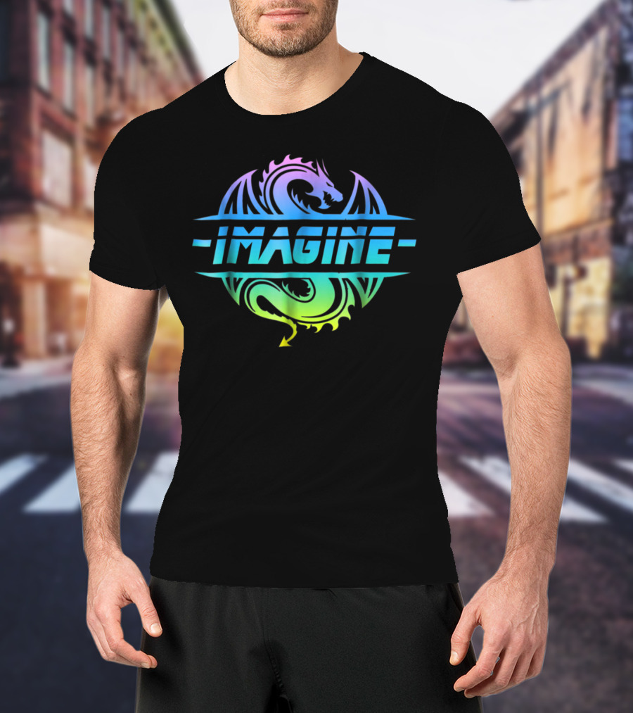IMAGINE Colorful Fantasy Dragon Tattoo T-Shirt