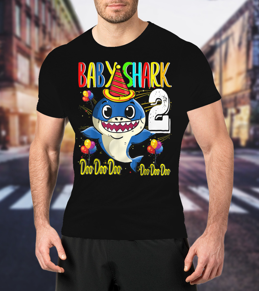 Baby Shark 2nd Birthday Doo Doo Doo Party Hat Balloons T-Shirt