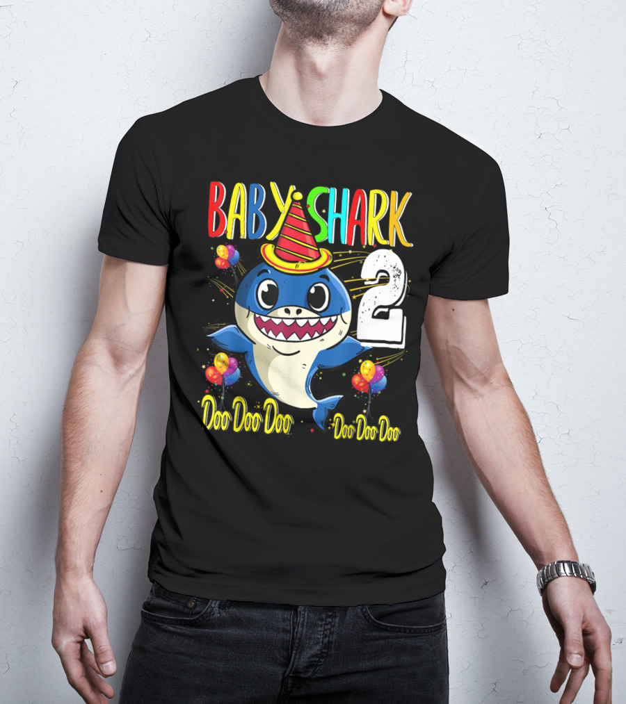 Baby Shark 2nd Birthday Doo Doo Doo Party Hat Balloons T-Shirt