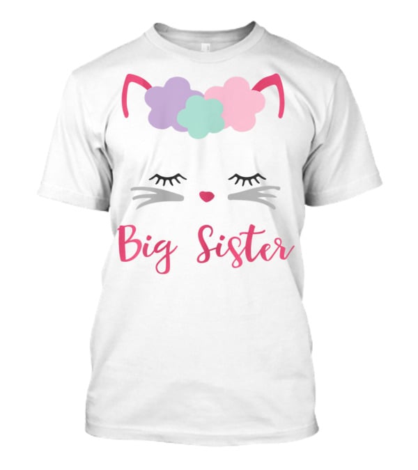 Big Sister Kitty Cat With Floral Headband T-Shirt