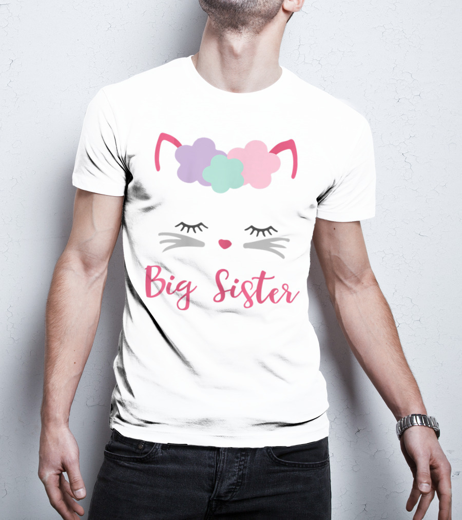 Big Sister Kitty Cat With Floral Headband T-Shirt