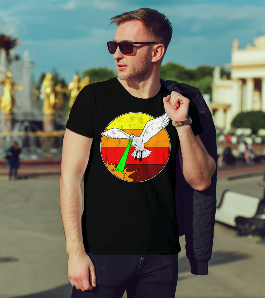 Laser Seagull Retro Sunset Funny Bird T-Shirt