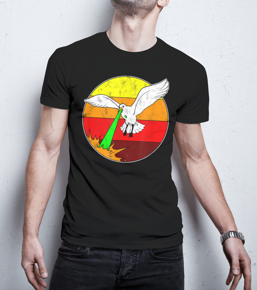 Laser Seagull Retro Sunset Funny Bird T-Shirt