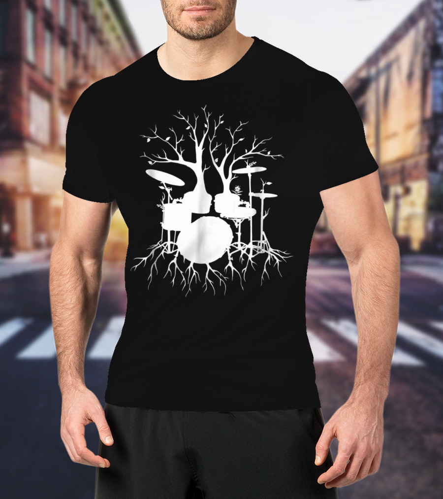 Live The Beat Drum Kit Tree Roots Drummer For Music T-Shirt