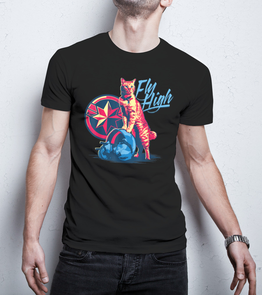 Captain Marvel Fly High Goose Cat Helmet Star T-Shirt