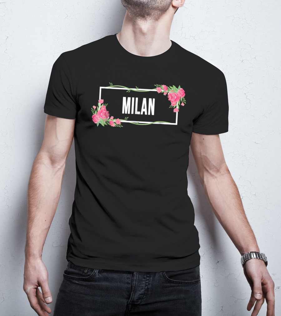 Milan Italy Hibiscus Flower Floral Frame T-Shirt