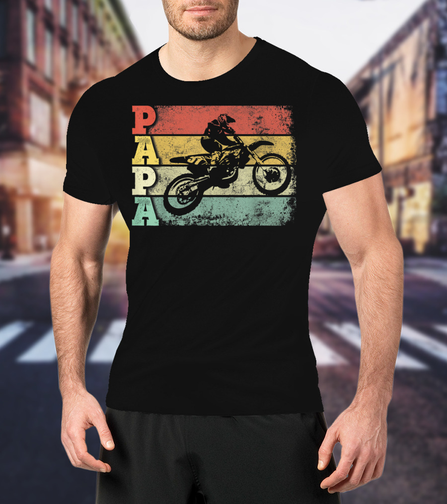 Papa Vintage Motocross Dirt Bike Dad Retro Colors T-Shirt