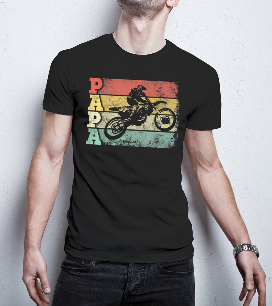Papa Vintage Motocross Dirt Bike Dad Retro Colors T-Shirt