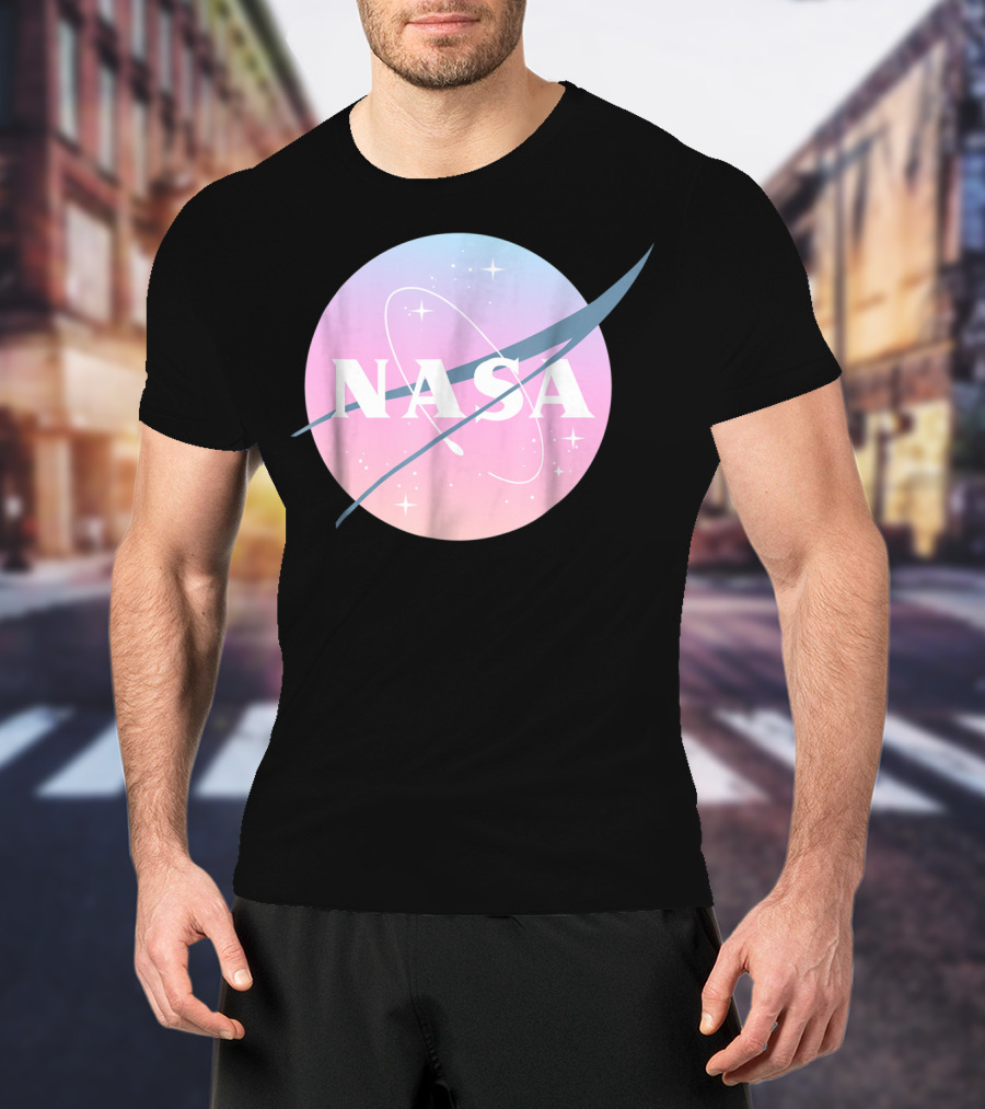 NASA Pastel Rainbow Classic Logo Pink And Blue Ombre Circle With Stars T-Shirt