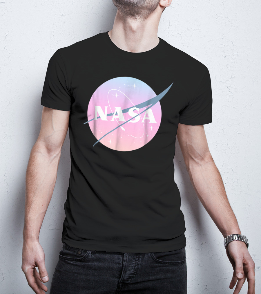 NASA Pastel Rainbow Classic Logo Pink And Blue Ombre Circle With Stars T-Shirt