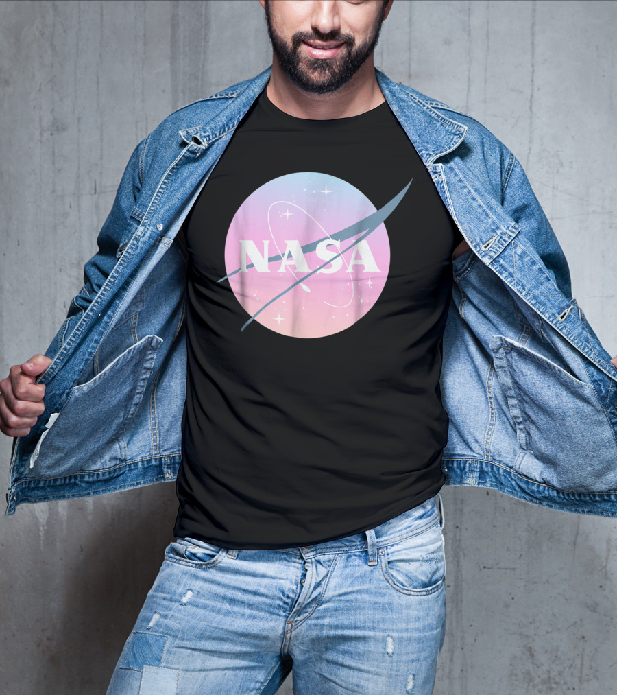 NASA Pastel Rainbow Classic Logo Pink And Blue Ombre Circle With Stars T-Shirt