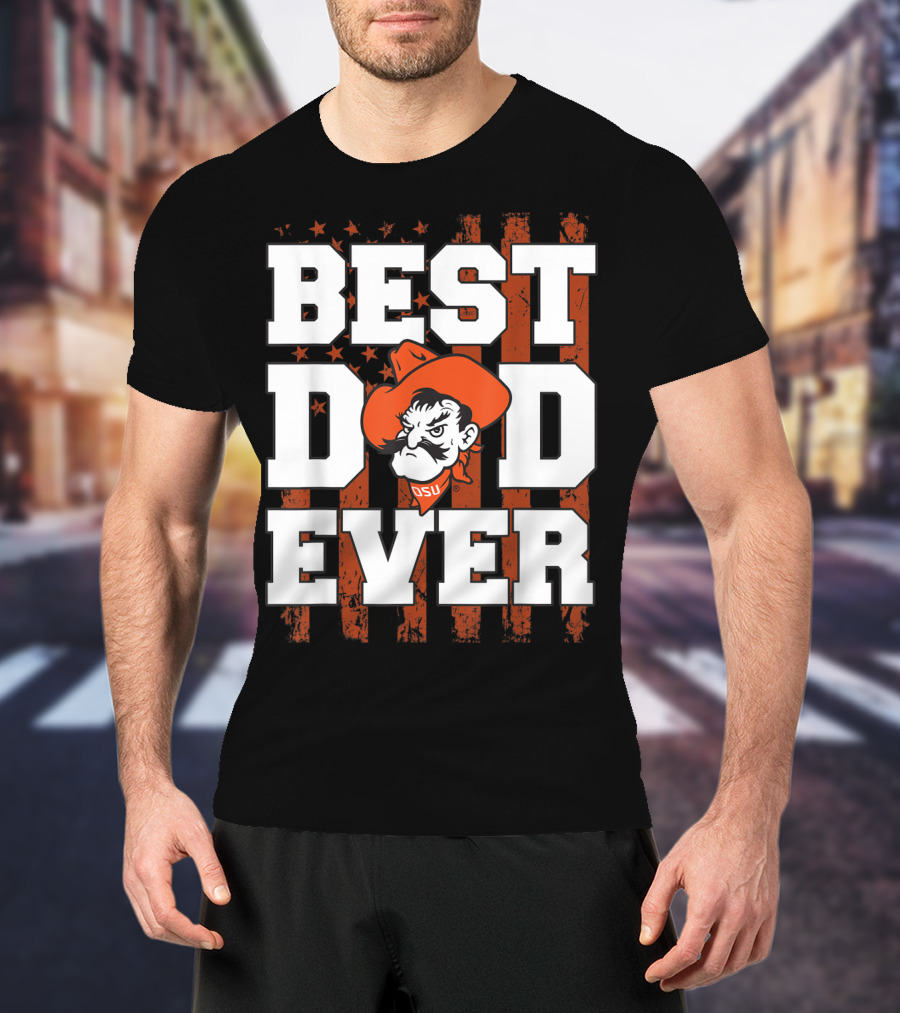 Oklahoma State Cowboys Best Dad Ever OSU Pistol Pete USA Flag T-Shirt