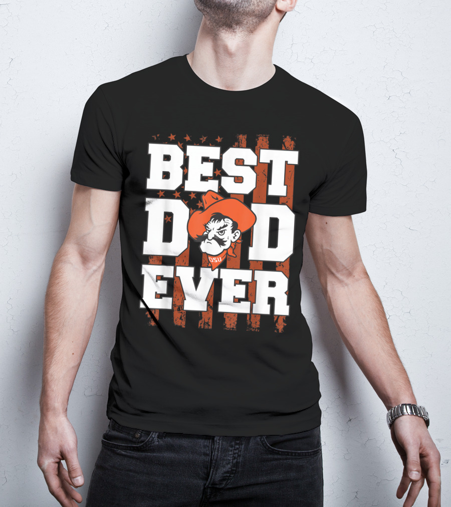 Oklahoma State Cowboys Best Dad Ever OSU Pistol Pete USA Flag T-Shirt