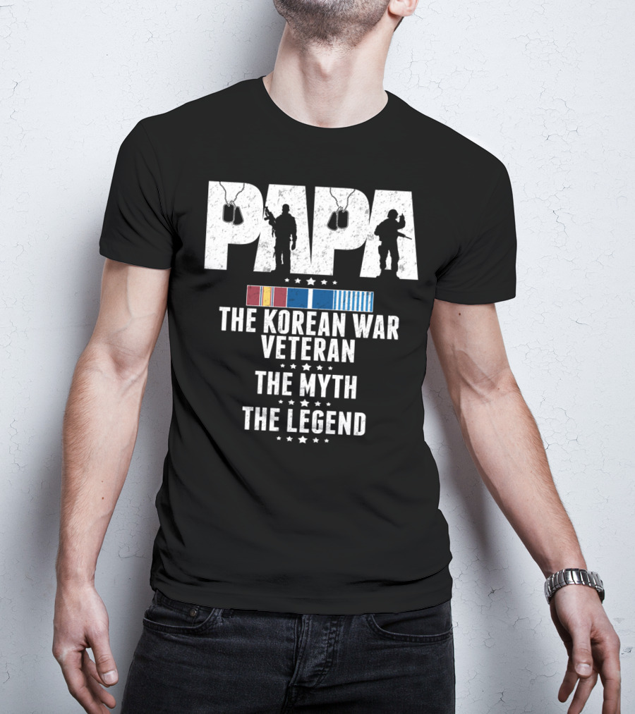 Papa Korean War Veteran Myth Legend With Medals T-Shirt