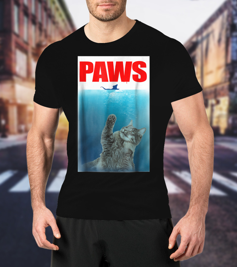 Paws Cat And Mouse Jaws Parody For Funny Cat Lover T-Shirt